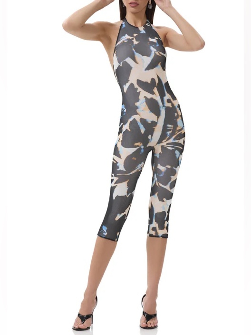 AFRM Halter Neck Capri Unitard, Shadow Floral